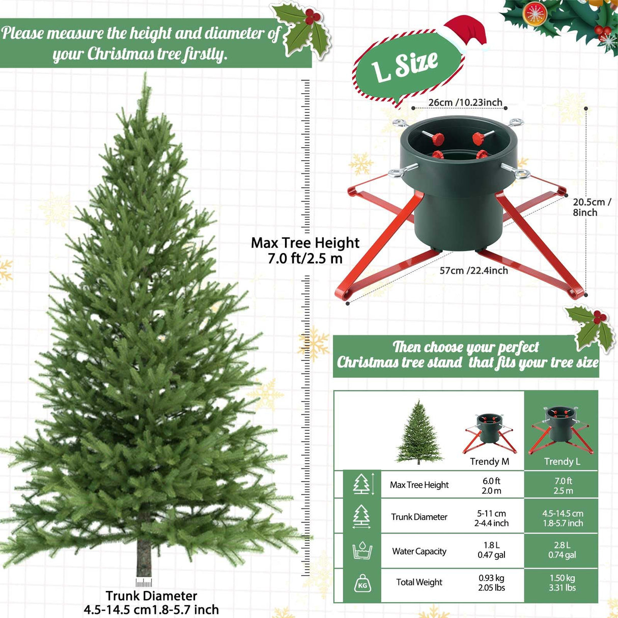 B-COOL Christmas Tree Stand for Real Trees: Xmas Base Holder With Adjustable Legs for Seasonal Displays, Home Decor Up to 7ft Tall, Green Red L B-COOL
