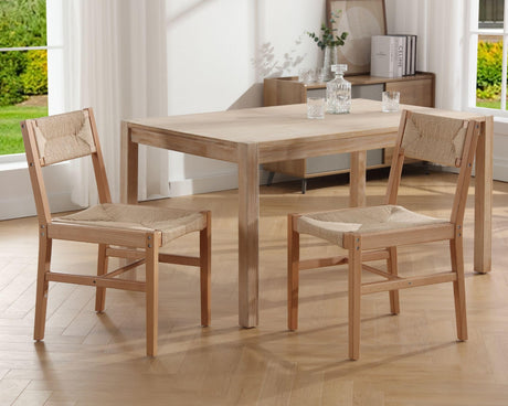 Mid Century Modern Rattan Dining Chairs Set of 2, Natural Beechwood Kitchen Chairs Farmhouse Woven Dining Room Chairs, Armless Boho Cane Wicker Chair Wooden Dining Chairs with Weave Hemp Seat and Back LIVINOVA