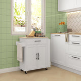 HOMCOM Kitchen Island with Storage, Rolling Kitchen Cart with AC Outlets and USB Ports, Microwave Stand with Towel and Spice Rack, White HOMCOM