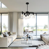 CNRATYE 6-Light Modern Farmhouse Black Chandelier, Contemporary Dining Room Light Fixture, Adjustable Height Hanging Industrial Pendant Lights Kitchen Island, Clear Glass Shade CNRATYE