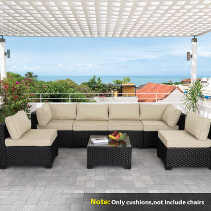 Valita Outdoor Furniture Replacement Cushions, Fits 6-seat Sectional Rattan Conversation Set, 14-Piece Patio Water-Resistant Replacement Sofa Cushions, Liner&Cover (Khaki) - WoodArtSupply