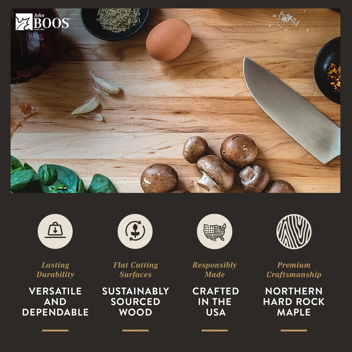 John Boos Boos Block Chop-N-Slice Series Reversible Wood Cutting Board with Integrated Finger Grips, 1.25-Inch Thickness, 18" x 12" x 1 1/4", Maple John Boos