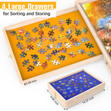 360-Degree Wheels Puzzle Board with Drawers and Cover 34'' x 26'' 1500 Piece Rotatable Puzzle Table Portable Wooden Jigsaw Puzzle Boards Lightweight Design NORBASE