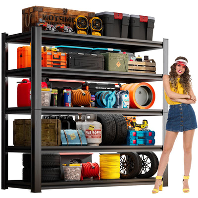 ErgoNova 78" H Garage Shelving 3000LBS Heavy Duty Shelving Units and Storage Shelves Adjustable 5 Tier Metal Shelving for Kitchen,Utility Room and Basement, 15.75" Dx39.37 Wx78 H, Black