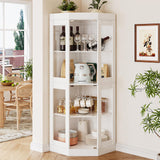 UKAOCAI 70''H Tall Corner Cabinet with Glass Doors,Farmhouse Storage Cabinet with 4 Shelves & Top Guard Rail,Home Pantry Hutch for Bar,Kitchen, Dining Living Room, Bathroom, White UKAOCAI