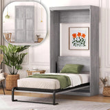 RuiSiSi Twin Size Murphy Bed for Bedroom, Farmhouse Murphy Bed Cabinet Wall Bed, Wood Folding Bed for Home Office Small Room, Can Be Folded Into a Cabinet, Gray RuiSiSi