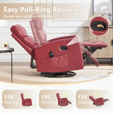 cinkehome Small Swivel Rocker Recliner Chair with Heated Massage, Upholstered Nursery Glider Recliner Chair, High Back, Side Pocket (Red PU Leather) cinkehome