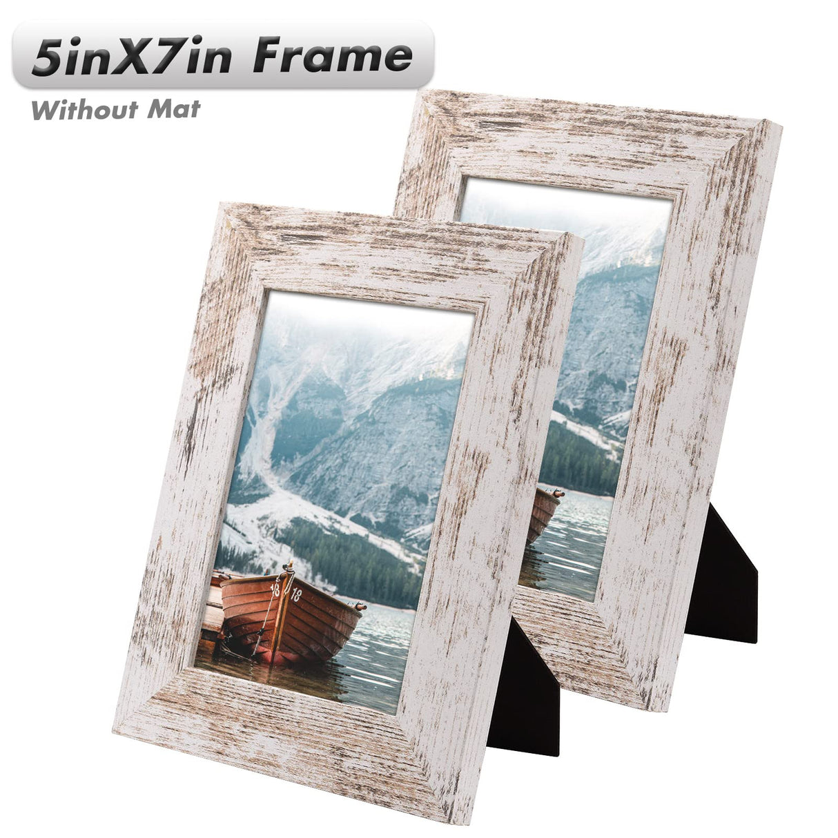 Golden State Art, 5x7 Picture Frame - Country Wood Grain Style - Tabletop Display, Back Hangers for Wall Display - Great for Photos, Gift, Pictures, Wedding, Portraits (2 Pack, White) Golden State Art