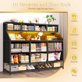 Dresser for Bedroom with 10 Drawers & Shoe Rack Fabric Dressers & Chests of Drawers with LED Lights and Power Outlets Bedroom Dresser for Entryway, Halfway, Closet (Charcoal Black) EnHomee