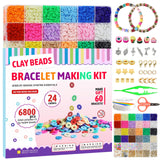 Redtwo 6800 pcs Clay Beads Bracelet Making Kit, Friendship Bracelet Kits Flat Beads for Jewelry Making, Polymer Heishi Set for Bracelet Necklace DIY Crafts Gift for Girls Ages 6-12 Redtwo
