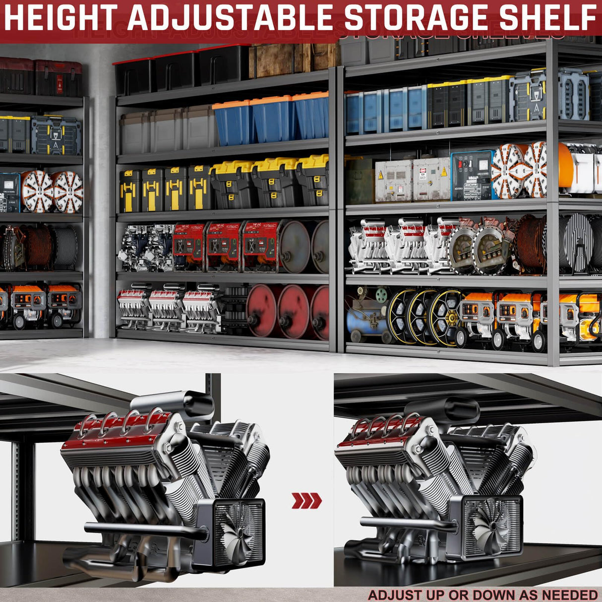 PMKES 65" W Garage Shelving Heavy Duty, Adjustable 5 Tier Metal Shelves, Commercial Metal Shelf Rack, Industrial Shelving PMKES