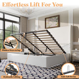 AMERLIFE Lift Up Storage Bed King Size Linen Upholstered Platform Bed Frame, Hydraulic Storage,Modern Wingback Headboard, No Box Spring Needed, White AMERLIFE