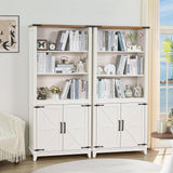 Joaxswe 5 Tier White Farmhouse Bookshelf with Barn Doors and Storage Cabinet Joaxswe
