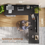 Itaar Farmhouse Executive L Shaped Desk, Home Office Desk with File Drawer and Power Outlet, Computer Corner Desk with Drawers and Storage Cabinet, Workstation for Office Home, White Itaar