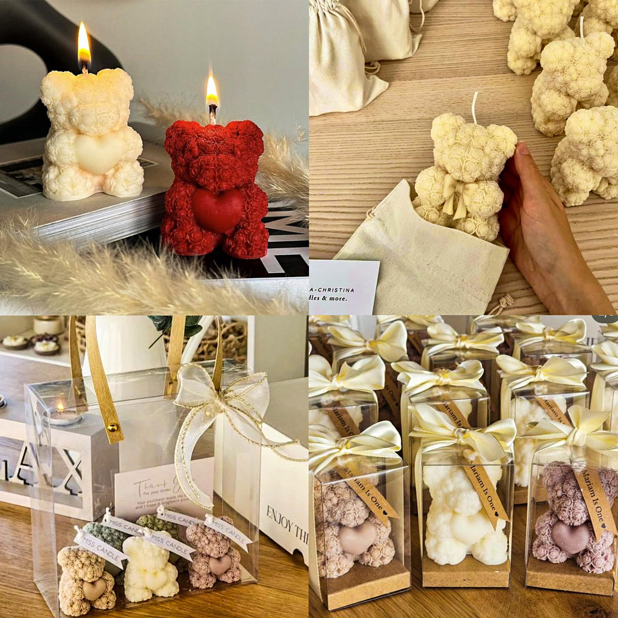 2PCS Rose Bear Silicone Mold,3D Teddy Bear Candle Making Molds,Silicone Epoxy Resin Mould,Ornament for DIY Wax Candle Art Craft Cake Chocolate Home Decor Valentine Gifts Birthday Gift（MINI） JDH Silicone