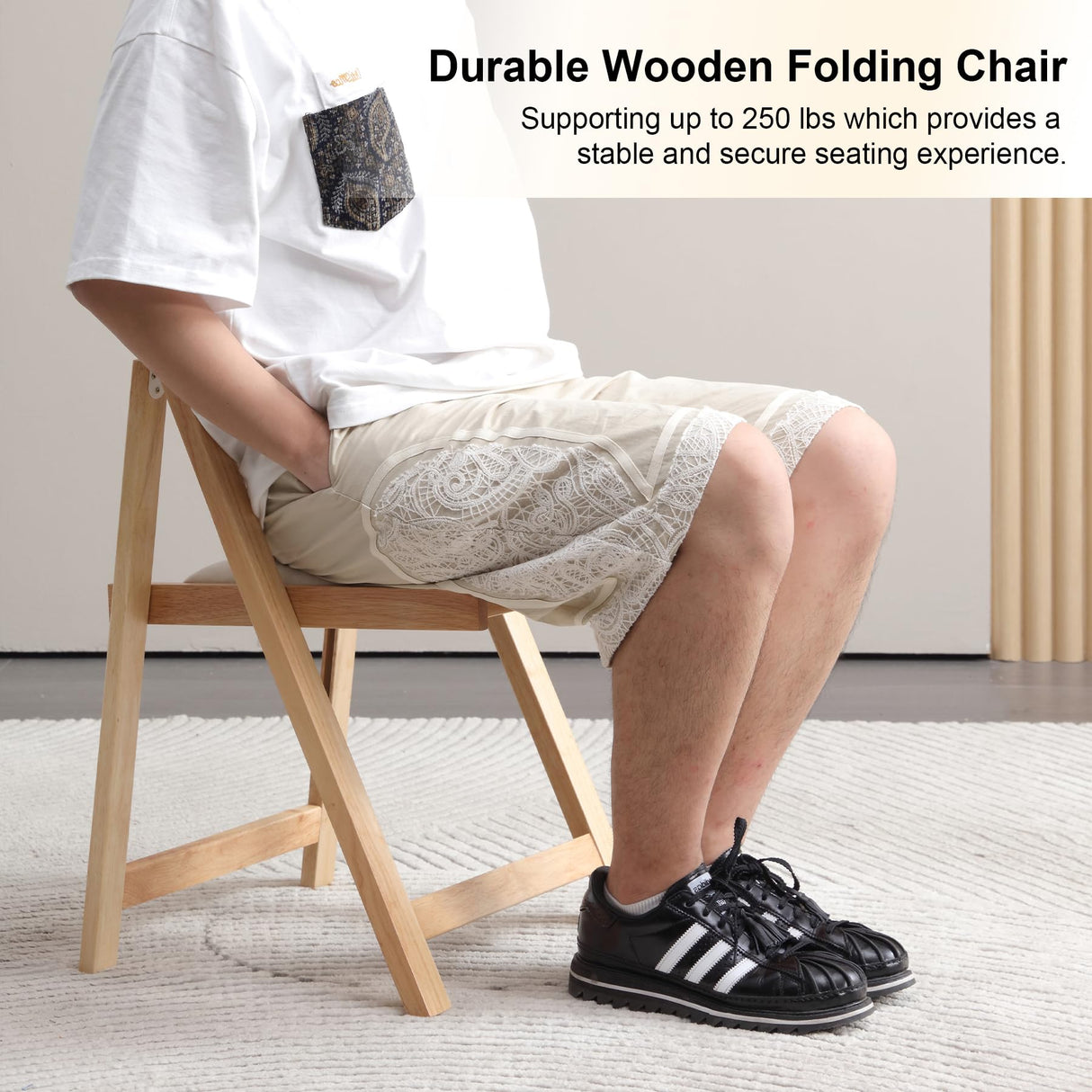 zenHarmet Folding Dining Chairs with Cushion, Padded Folding Chairs Lightweight, Modern Folding Patio Chairs, Wooden Dining Chairs, Foldable Chairs Set of 2 for Camping, Picnic, Office, Party (Wood) zenHarmet