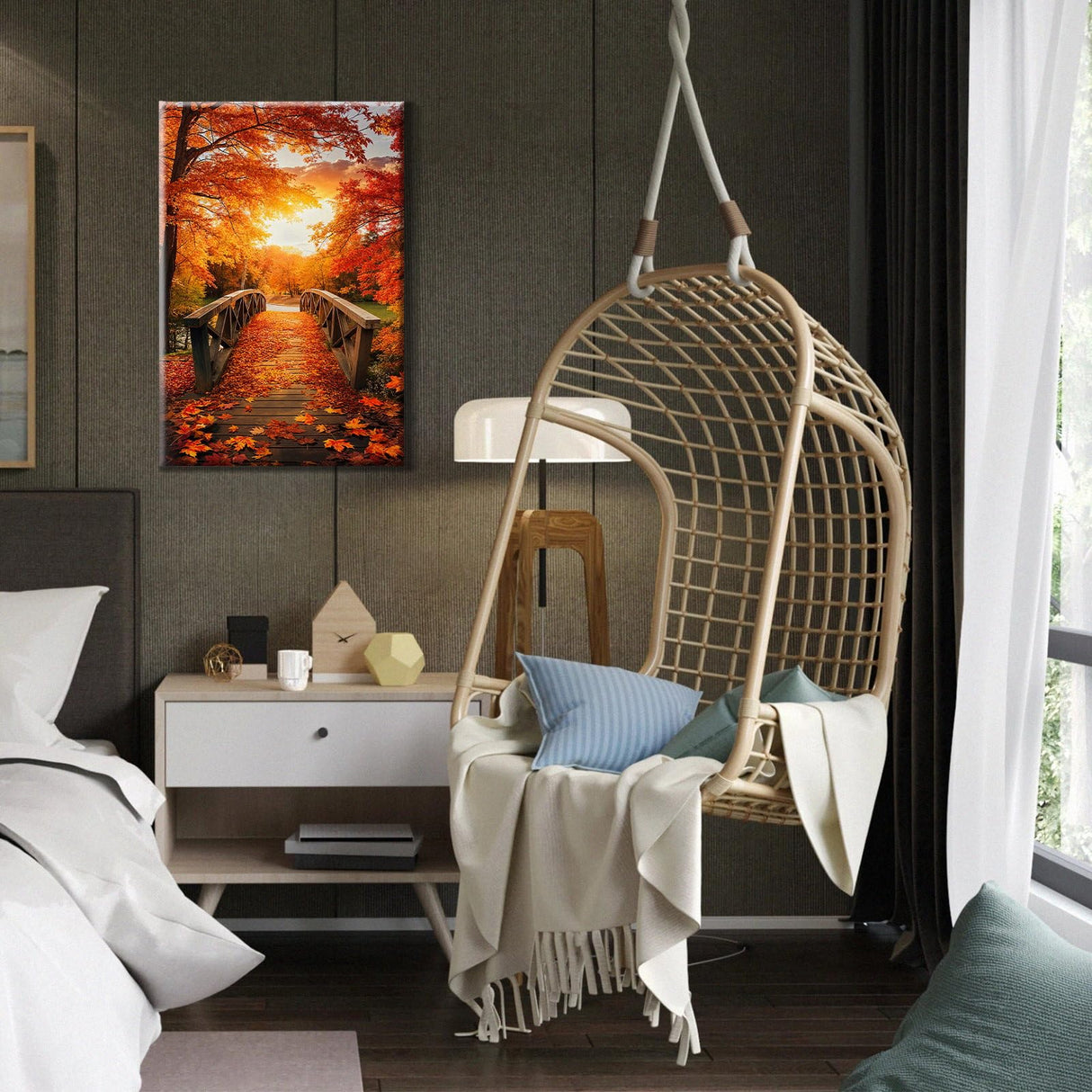 HeeBenor Framed Paint by Numbers Kit for Adults, Autumn Leaves Paint by Numbers Kit for Adults with Easel, DIY Landscape Paint by Number with Frame, Adult Paint by Number Kits Framed Canvas 8x12 Inch HeeBenor