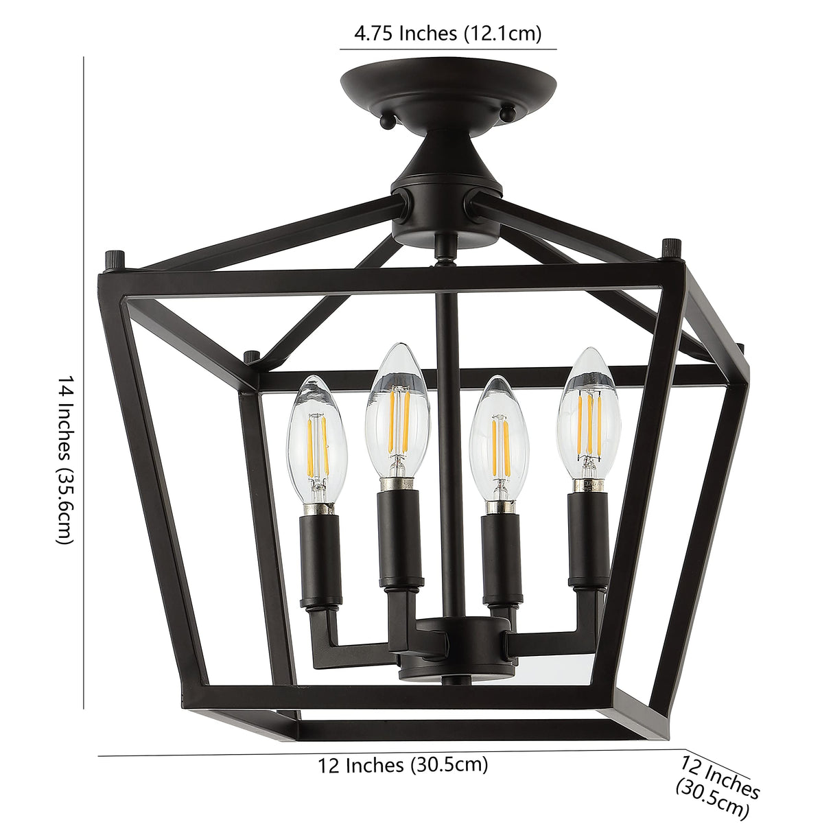 JONATHAN Y JYL7610A Plains Mini Lantern 12" 4-Light Iron Modern Farmhouse LED Flush Mount, Rustic, Industrial, Dimmable, 2700K Cozy Warm Light Kitchen, Hallway, Bathroom, Stairwell, Oil Rubbed Bronze JONATHAN Y