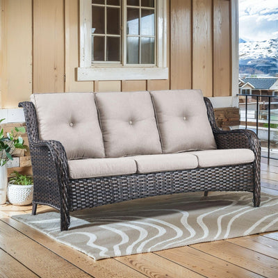 Belord Outdoor Furniture 3-Seater Rattan Sofa Patio Wicker Sofa Couch Furniture Set with Washable Cushions