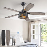 Farmhouse Ceiling Fans with Lights and Remote, 52 Inch Industrial Black Caged Ceiling Fans for Living Room Bedroom Kitchen, 6 Speed Reversible Quiet DC Motor, Dual Finish 5 Blades Fanbulous