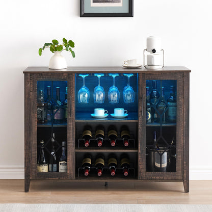 IDEALHOUSE Wine Bar Cabinet with Led Light,Home Coffee Cabinet with Wine and Glass Rack,Kitchen Buffet Sideboard with Storage,Liquor Cabinet for Bar,Dining Room,Kitchen(Dark Rustic Oak) - WoodArtSupply