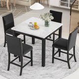 5 Piece Counter Height Dining Table Set with Square Faux Marble Table and 4 Upholstered Chairs, Solid Wood Kitchen Dining Table Set for Small Spaces, Family Kitchen and Dining Room.(Black) Bellemave