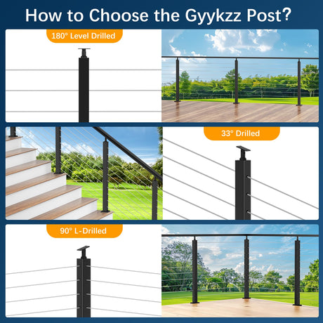 Gyykzz 36" Black Corner Post Cable Railing, 90 Degree L-Drilled One-Post Corner Solution for Deck Railing System, Heavy-Duty Stainless Steel T304 Corner Handrail Post for Indoor Outdoor Deck Balcony Gyykzz