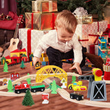 TOY Life Wooden Train Set with Crane Wood Train Tracks 60pcs Toddler Boy Toys for 3 Year Old Boys - Fits Thomas Brio Melisa Chugginton Train Track TOY Life