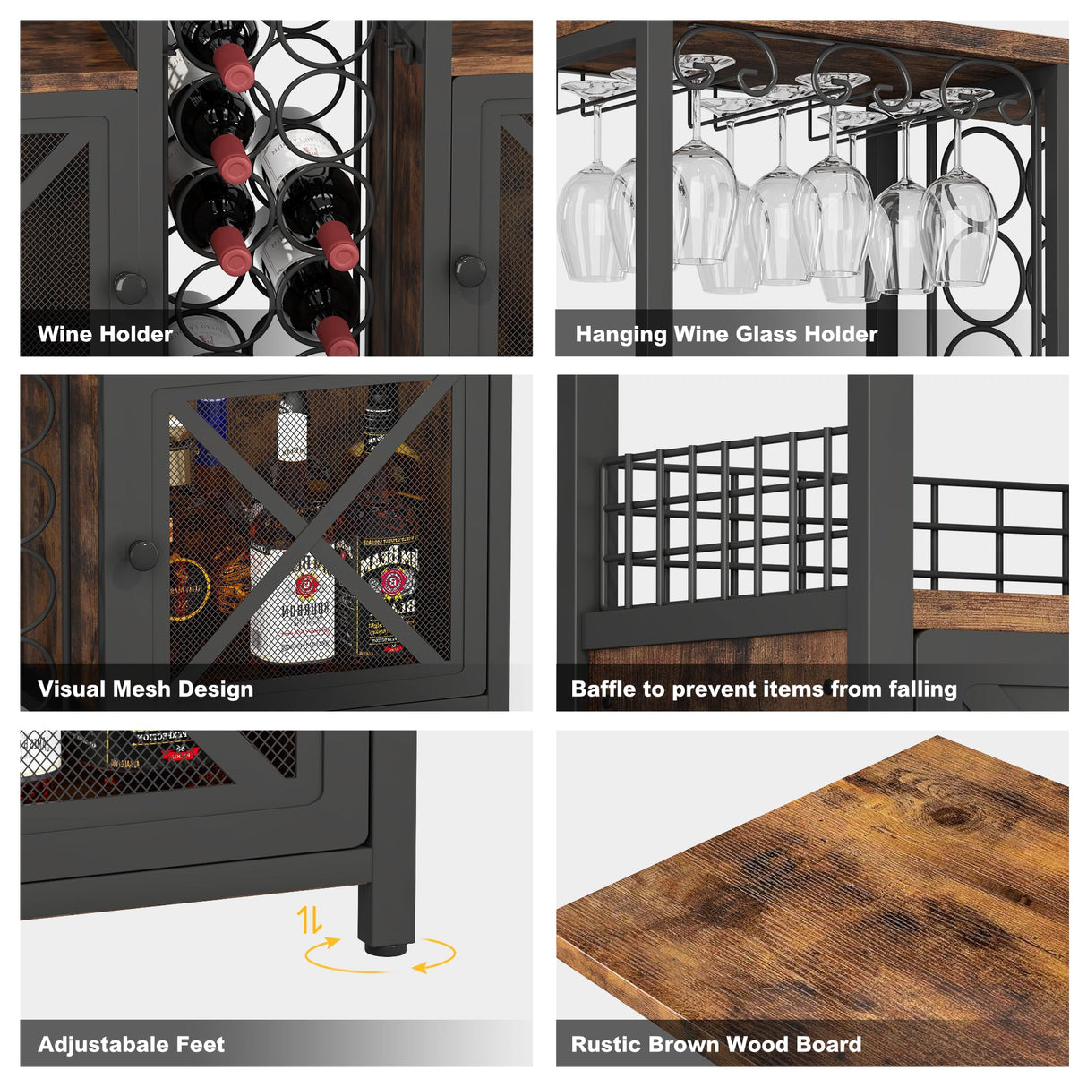 Homeiju Mini Bars for Home, Wooden Coffee Bar Cabinet, Modern Liquor Cabinet for Liquor and Glasses, Farmhouse Buffet Wine Bar Cabinet with Storage Sideboard for Home Kitchen Dining Room Homeiju