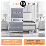 AMERLIFE 59" King Size Bed Frame, Velvet Upholstered Bed with Silver Trim Headboard & Footboard, Channel Tufted Platform Bed Frame, No Box Spring Needed/Light Grey AMERLIFE