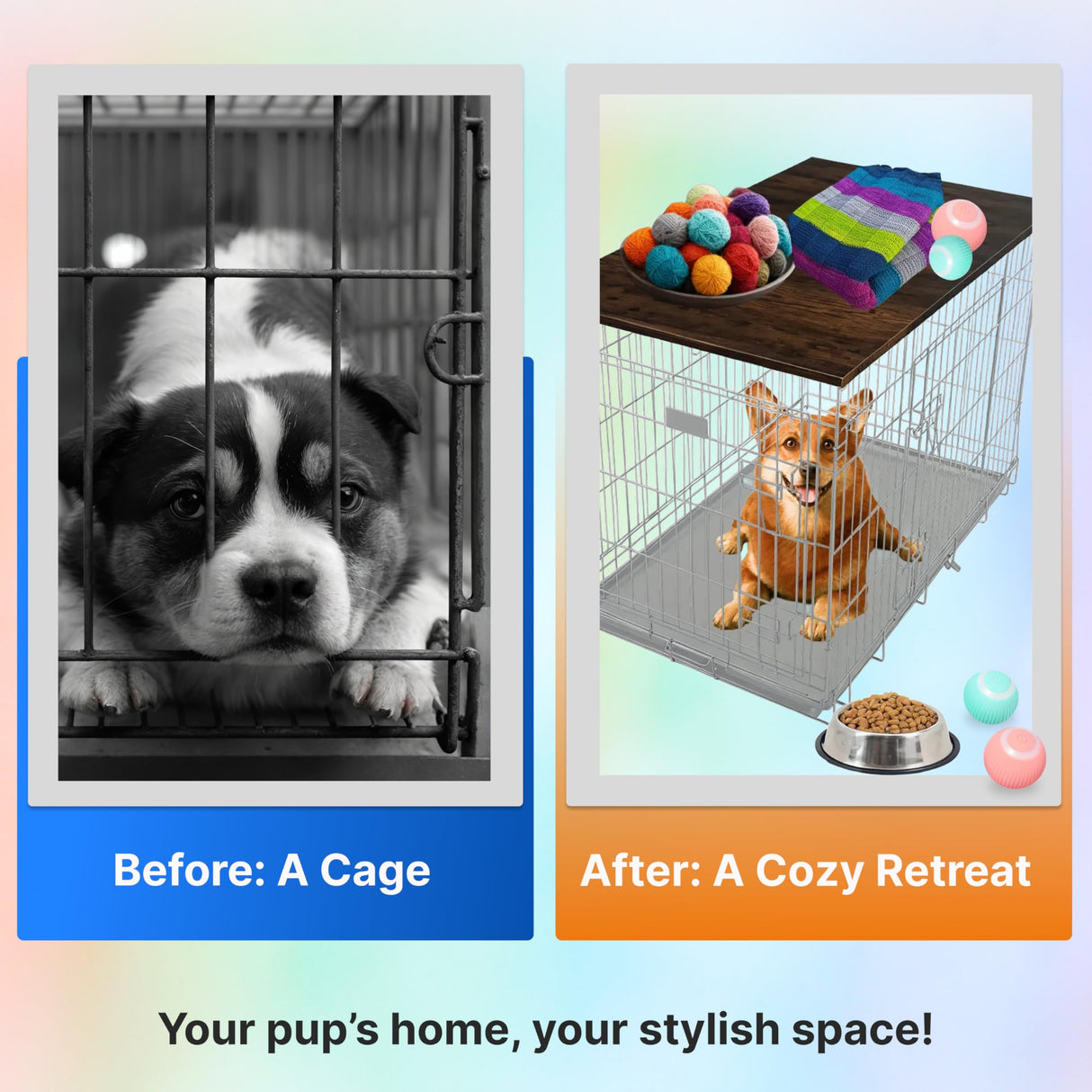 Skywin Dog Crate Topper Wood - 42" x 28" Dog Table Topper, Premium Dog Kennel, Functional Pet Crate Furniture Table Dog Topper Skywin