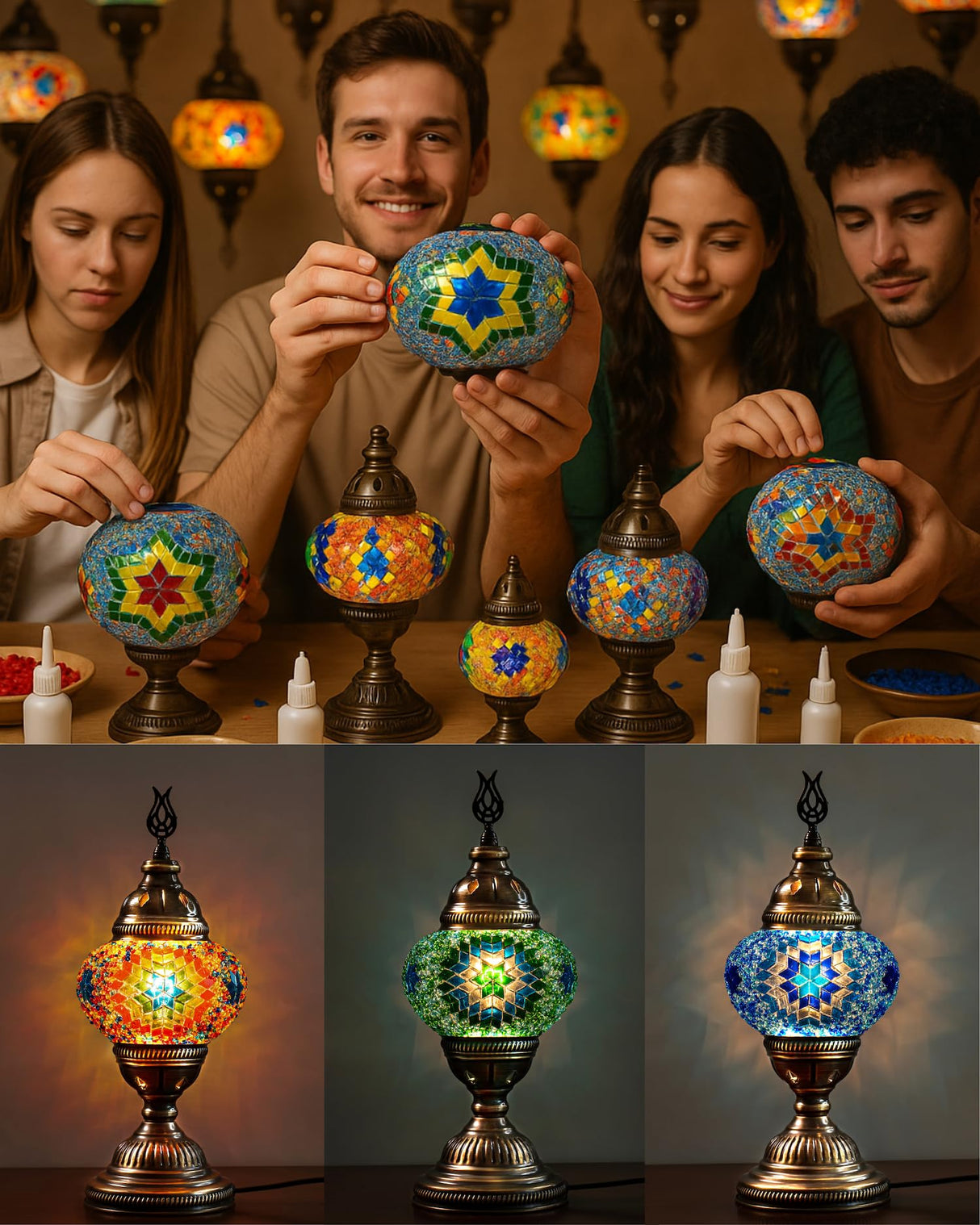 DEMMEX DIY Turkish Mosaic Lamp Making Kit – No Grout Needed – Fun, Easy, No Experience Required – Complete Mosaic Art & Craft Project Kit for Adults & Teens – Make Your Own Table Lamp (Brown&Amber) DEMMEX