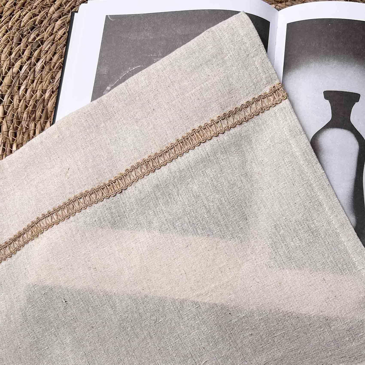 2 Pack Cotton Linen Valance for Windows with Burlap Lace Trim Rustic Farmhouse 12 inch Kitchen Valance Rod Pocket Neutral Short Curtain Topper Window Treatment Oindec