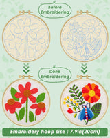 ERKOON Punch Needle Kit Adults Beginners, 2 Pcs DIY Easy Flower Embroidery Set for Starter Art Craft, Needling Punching Project with Patterns, Tools, Yarns, Hoop, Instruction (Safflower) ERKOON