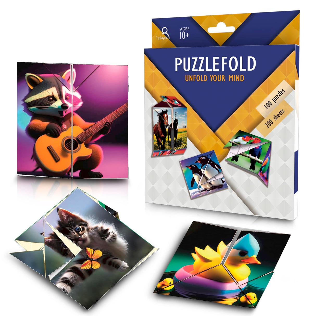 Puzzlefold Origami Kit Puzzle Games - 100 Puzzles, 200 Sheets Brain Puzzles for Adults, Teens, Paper Folding Challenge, Brain Teasers for Adults, Kids Ages 12-14 Teenagers, Teen Girls & Teen Boys Smartstoy