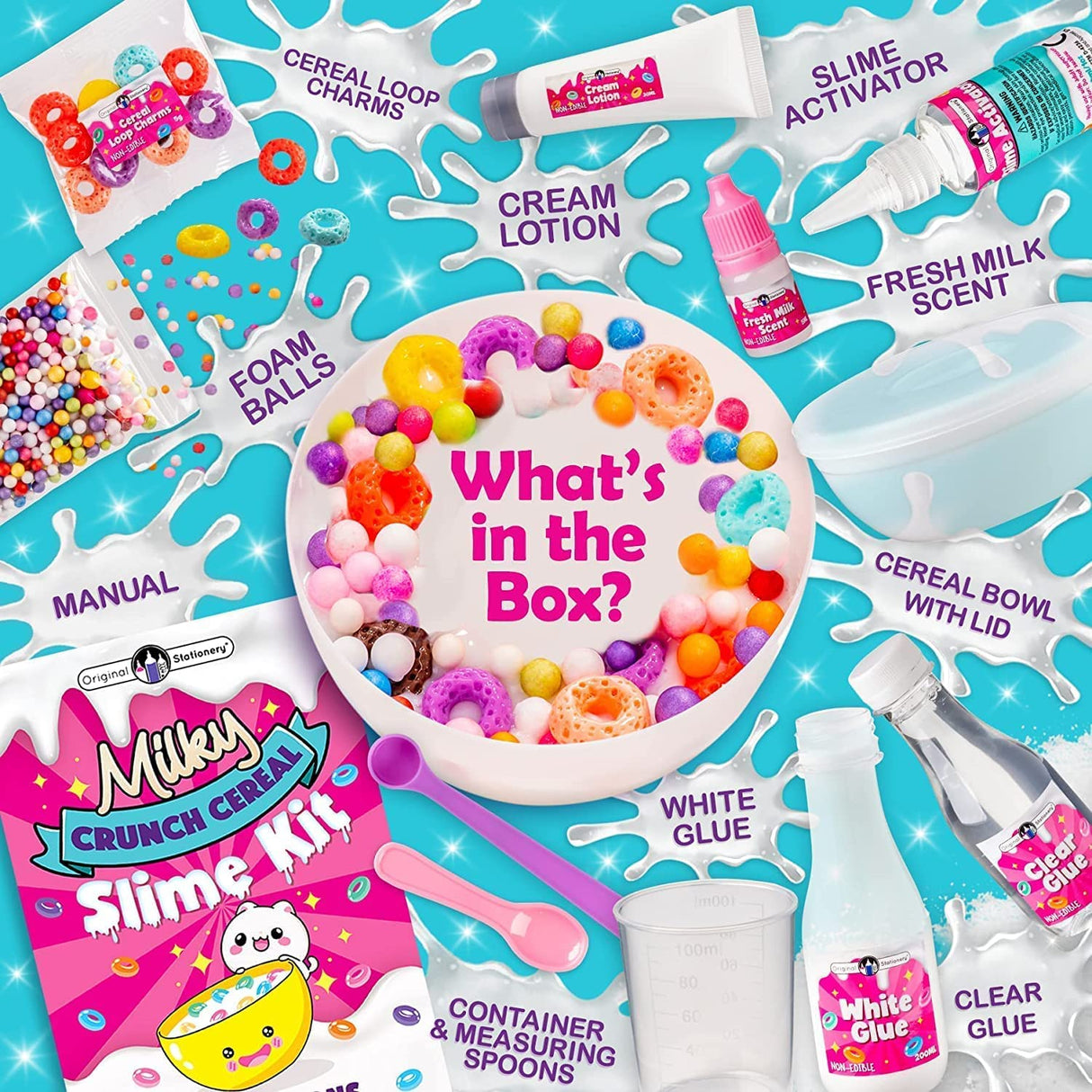 Original Stationery Milky Cereal Crunchy Slime Kit for Making Crunchy Creations, Fun Family Activity & Gift Idea for Girls - Cereal Slime Kit Girl Activity Original Stationery