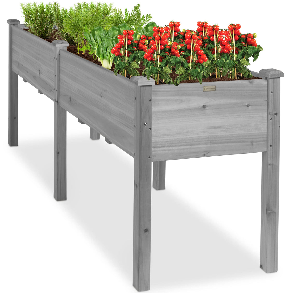 Best Choice Products 72x24x30in Raised Garden Bed, Elevated Wood Planter Box Stand for Backyard, Patio, Balcony w/Divider Panel, 6 Legs, 300lb Capacity - Gray Best Choice Products