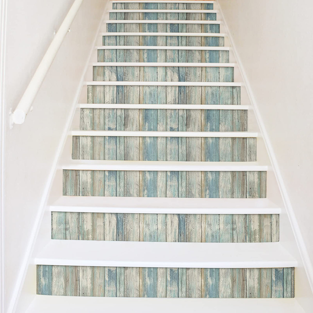 practicalWs 17.71''×396.8''Blue Distressed Wood Wallpaper Self-Adhesive Peel and Stick Wall Paper Vintage Wood Panel Interior Film Surfaces Easy to Clean practicalWs