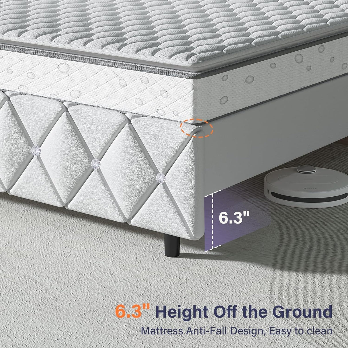 HOMBCK Twin Bed Frame with Diamond Headboard, Faux Leather Upholstered Platform Bed, Mattress Foundation, No Box Spring Needed, Easy Assembly, Pearlized White HOMBCK