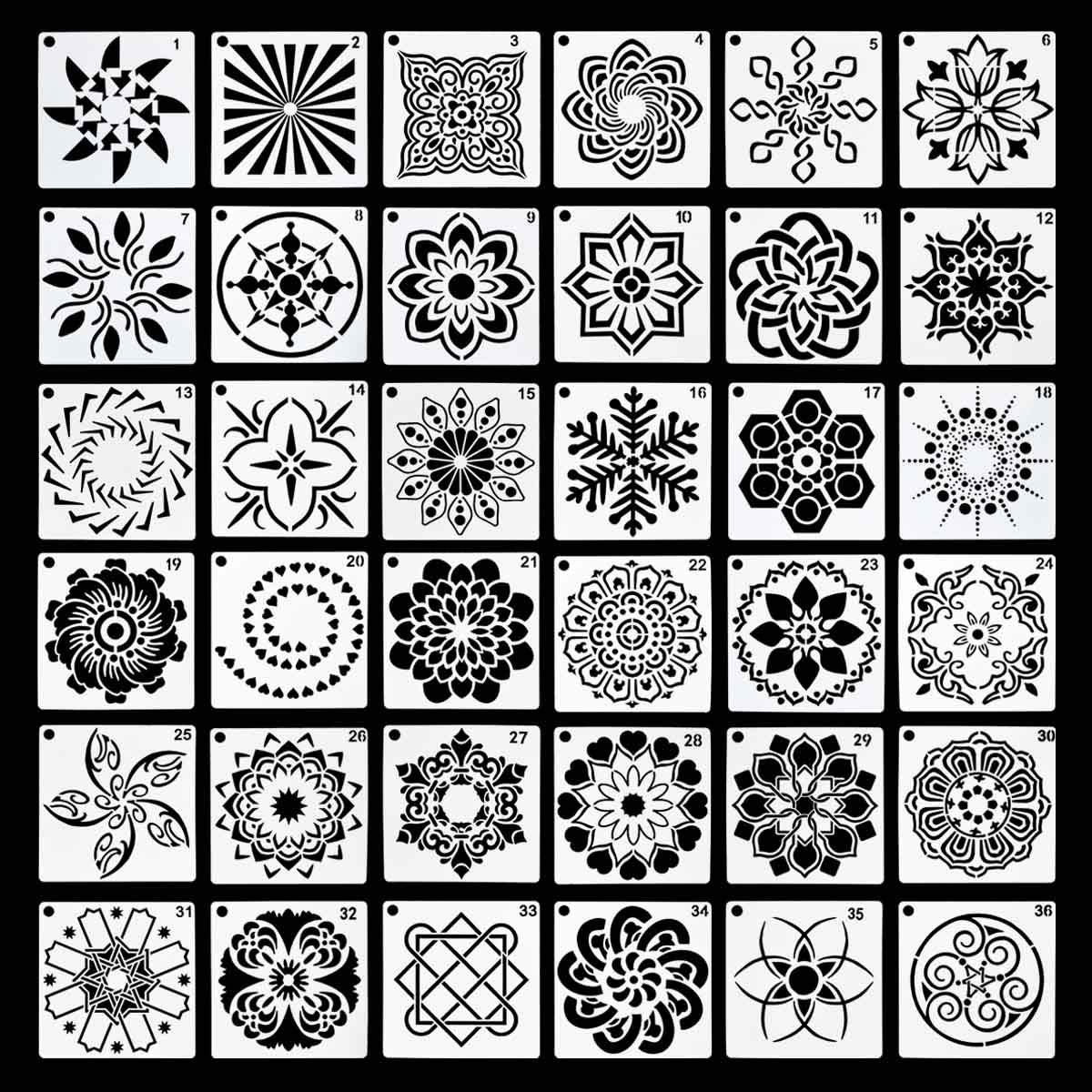 36 Pack Mandala Stencils (3.6x3.6 Inch) Mandala Dotting Painting Template Stencil Set for Painting Perfect for DIY Painting Art Projects Wood Wall Floor Fabric Furniture Tile Christmas Gift (Reusable) TTSAM