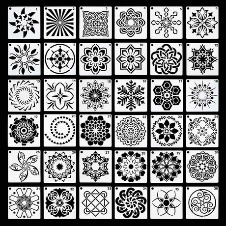 36 Pack Mandala Stencils (3.6x3.6 Inch) Mandala Dotting Painting Template Stencil Set for Painting Perfect for DIY Painting Art Projects Wood Wall Floor Fabric Furniture Tile Christmas Gift (Reusable) TTSAM