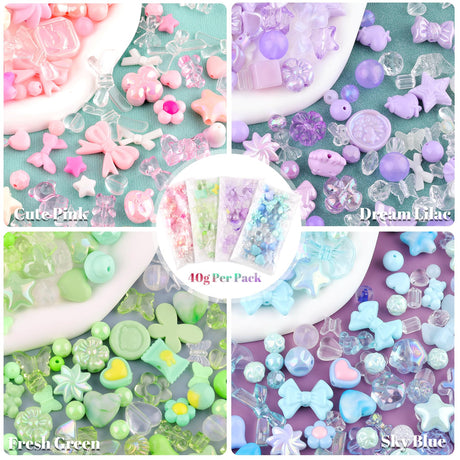 180-240PCS Assorted Acrylic Beads For Bracelet Making, Flower Bow Butterfly Candy Star Heart GummyBear Kawaii Aesthetic Bracelet Charms,Cute Beads For Jewelry Making DIY Necklace Keychain Phone Charms TINKRSTUFF