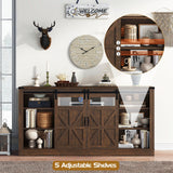 Hlivelood 66" Farmhouse TV Stand with Power Outlets for 75 65 Inch TVs, Entertainment Center with Sliding Barn Door & Large Storage Cabinets w/Adjustable Shelf, 33" Tall TV Media Console, Brown Hlivelood