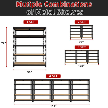 BuxWellBang 5 Tier Garage Storage Shelves - 36" W x 16" D x 72" H Heavy Duty Adjustable Shelving Unit, Metal Organizer Utility Rack for Basement, Pantry, Kitchen, Black BuxWellBang