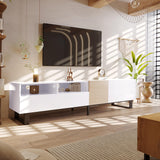 Virubi Modern TV Stand with 3 Cabinets & Open Shelves, Minimalist Wooden Entertainment Center for TVs Up to 80”, Sturdy TV Console for Living Room Bedroom Decor (White) Virubi