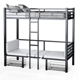 PVWIIK Twin Size Loft Bed with Desk for Dormitory,Living Room,Bedroom,Metal Bed Frame w/Wood Slats Support/Table Sets Transformable to Twin Over Twin Bunk Bed,Black（Cushion Not Included） PVWIIK