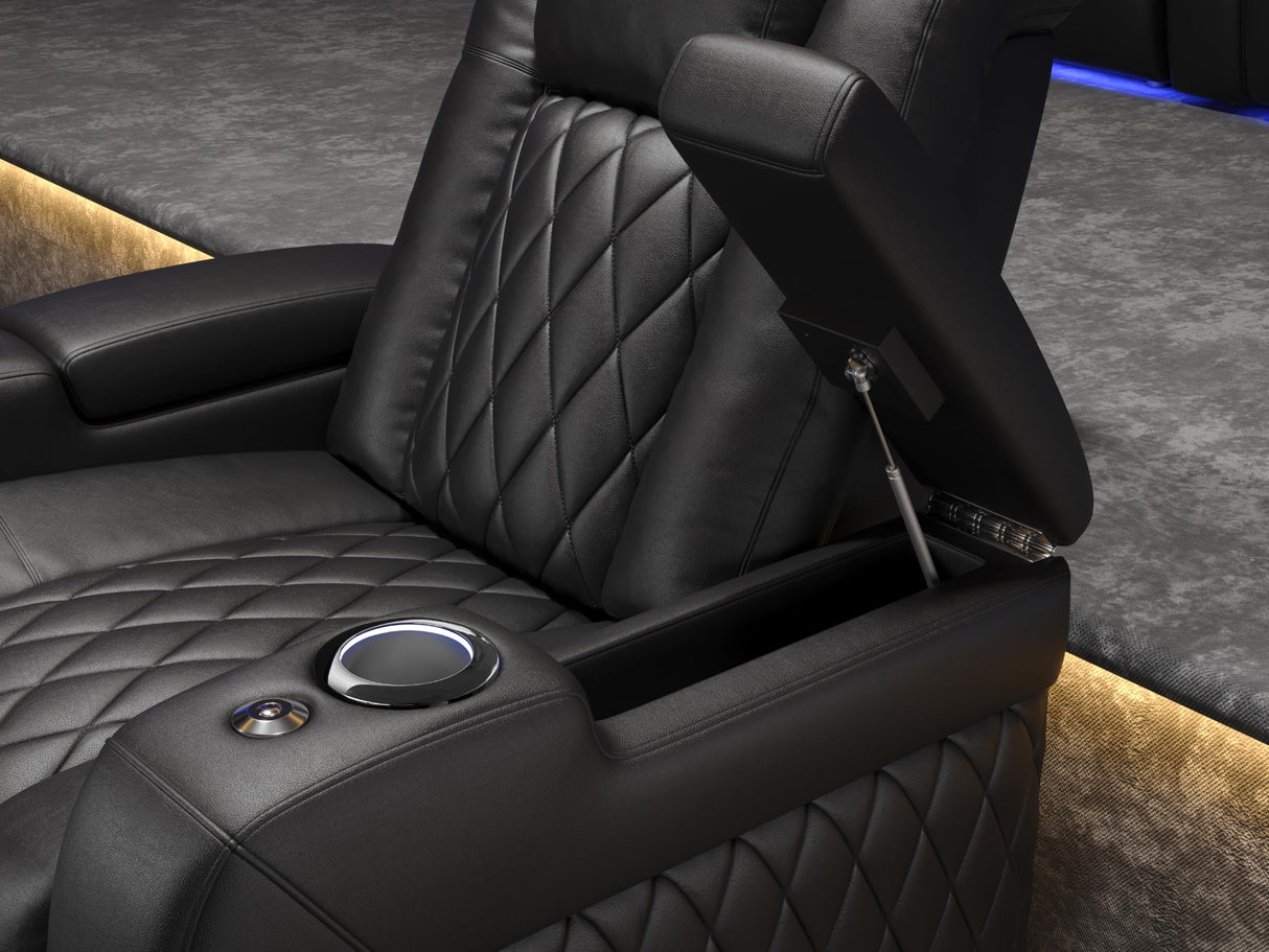 Valencia Tuscany Home Theater Seat - Nappa Leather Power Recliner with Cool Gel Memory Foam, USB-C/A Charging, RGB LED Lights, Adjustable Lumbar & Headrest (Single Recliner,Black) VALENCIA THEATER SEATING