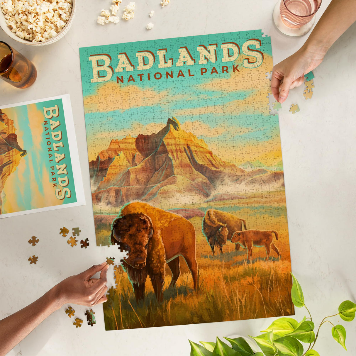 Lantern Press Made in USA Puzzle for Adults - 1000 Pieces, Reference Poster, Premium Box, Badlands National Park, South Dakota, Oil Painting Lantern Press