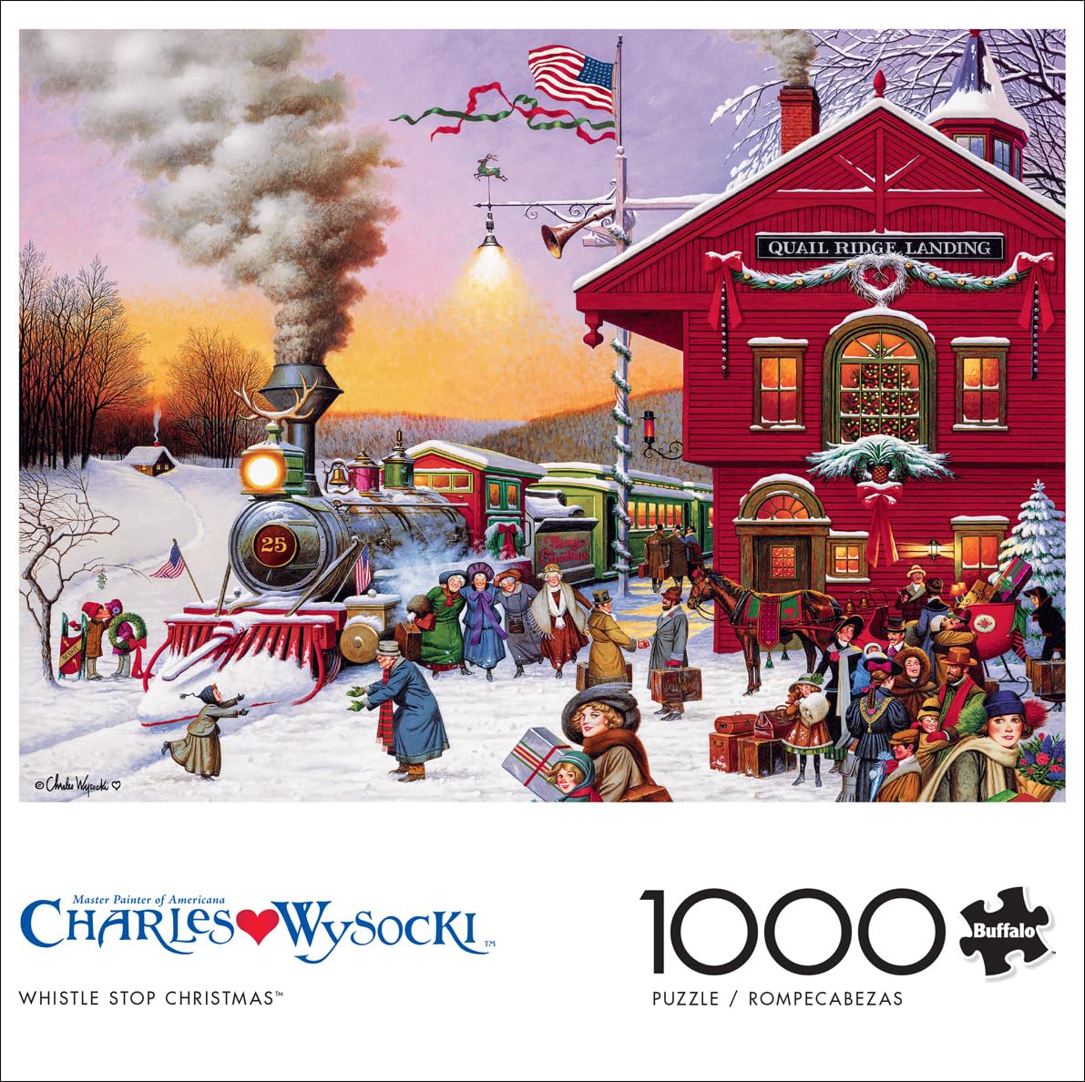 Buffalo Games - Charles Wysocki - Whistle Stop Christmas - 1000 Piece Jigsaw Puzzle for Adults -Challenging Puzzle Perfect for Game Nights - Finished Size is 26.75 x 19.75