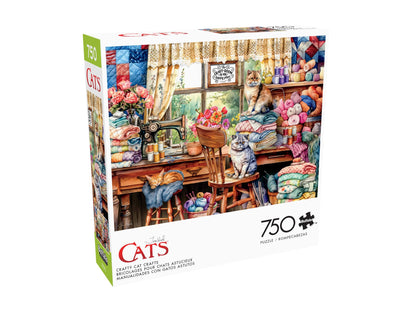 Buffalo Games - Tom Wood - Crafty Cat Crafts - 750 Piece Jigsaw Puzzle for Adults -Challenging Puzzle Perfect for Game Nights - Finished Size is 24.00 x 18.00